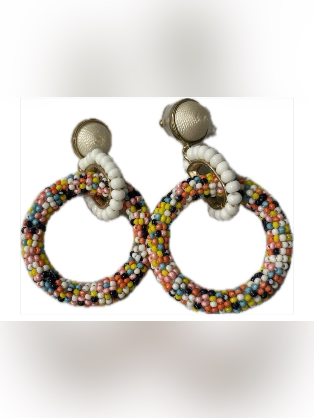 Sugarfix Colorful Seed-Bead Hoop Earrings with White Accents - Post